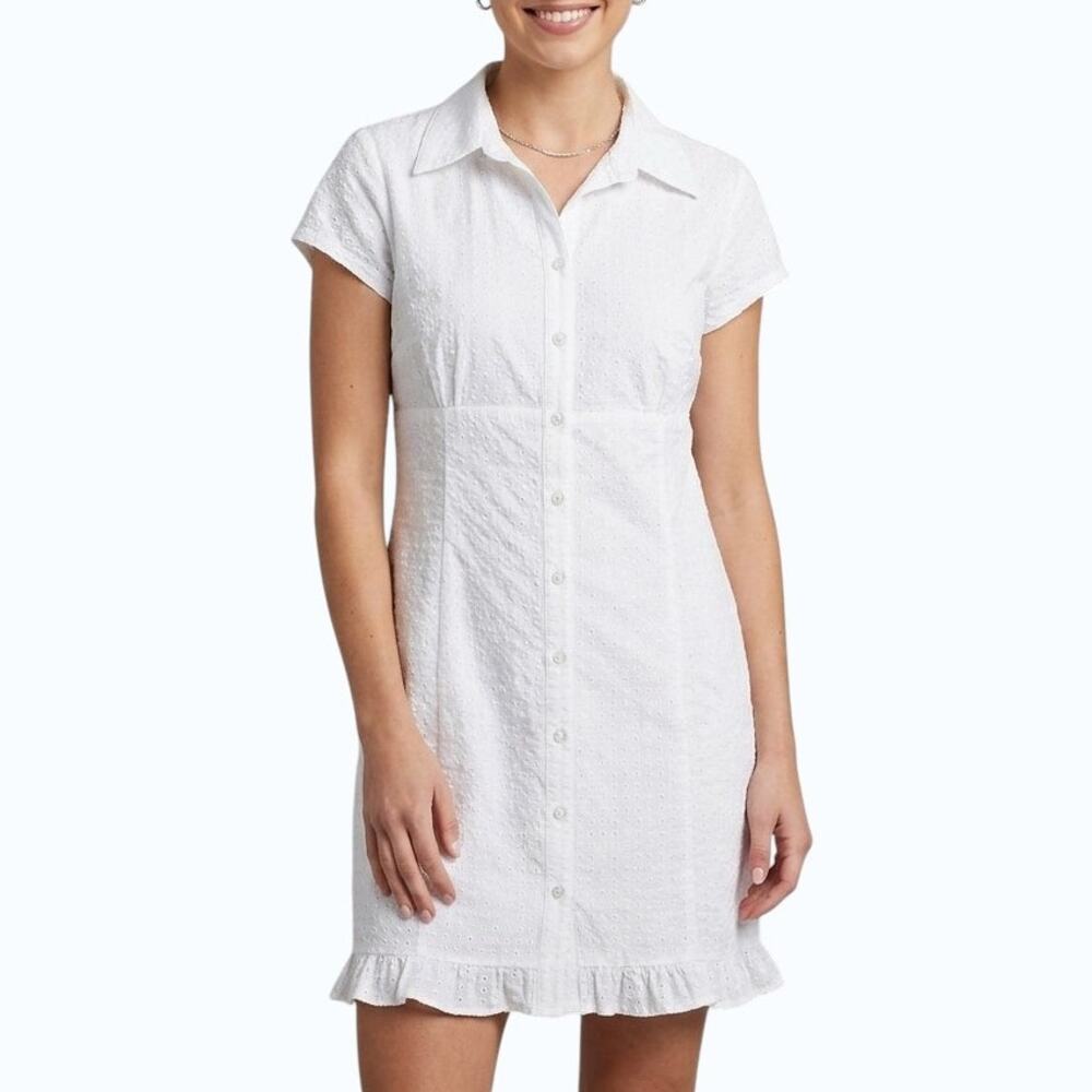 Princess Polly Button Front Mini Dress White Seersucker Women Size 12 NWT